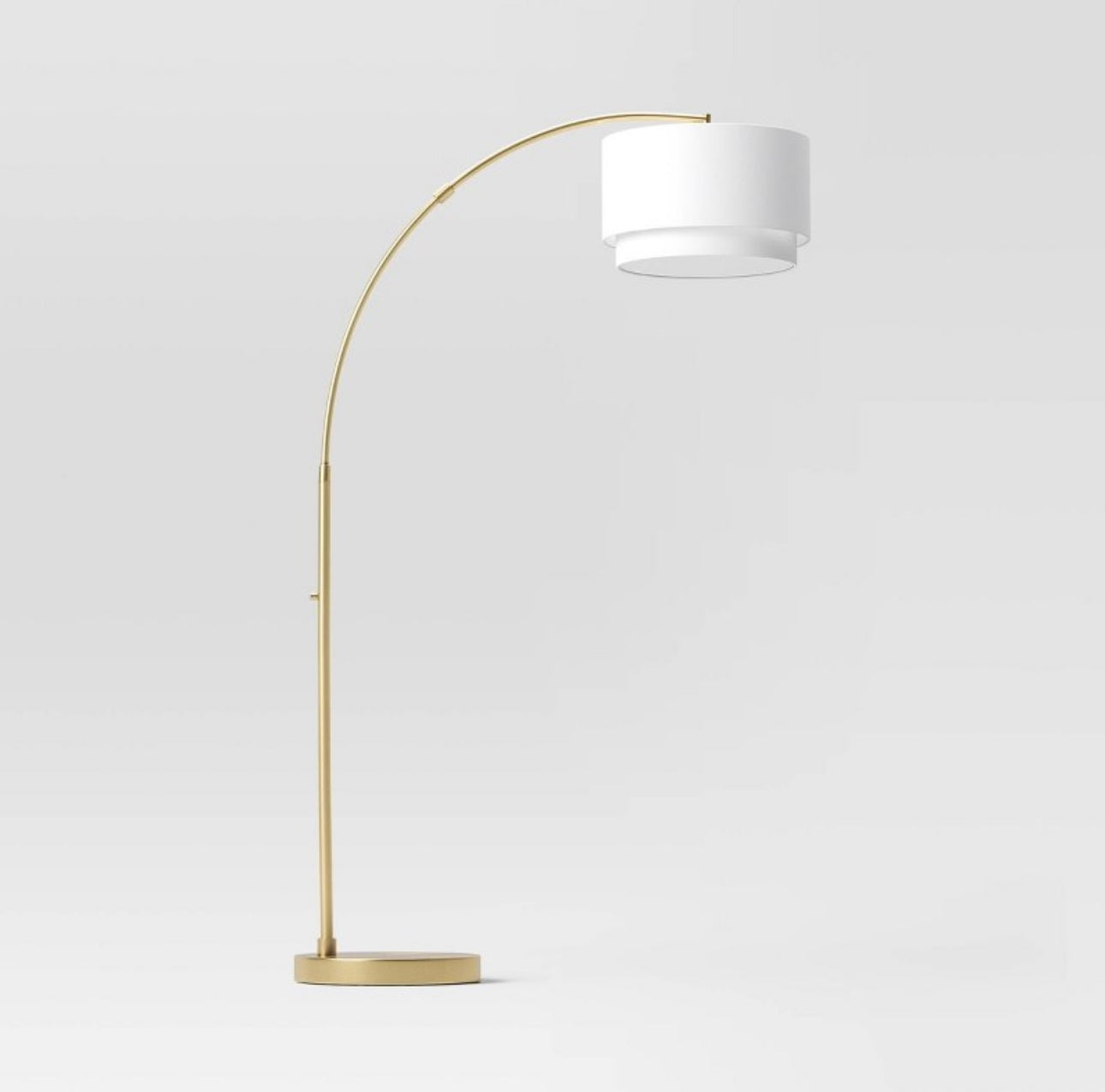 Knurled Metal Arc Floor Lamp with Tiered Shade Brass