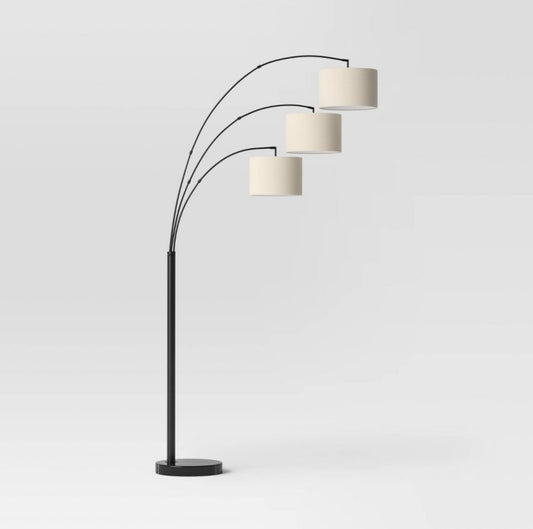 Avenal 3-Head Shaded Arc Floor Lamp Black