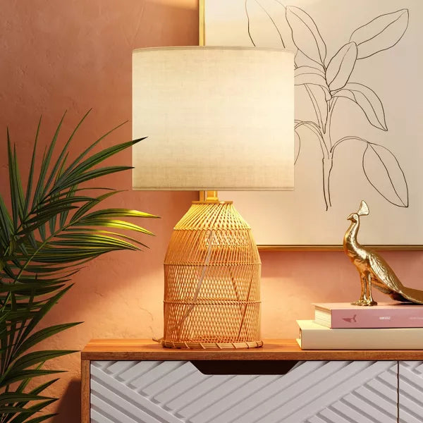 Rattan Diagonal Weave Table Lamp Tan - Opalhouse™